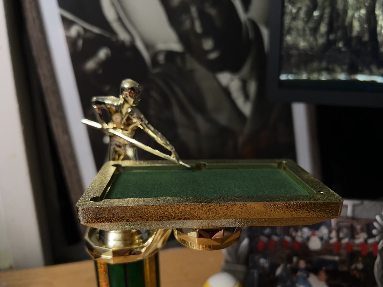 Close up of pool trophy